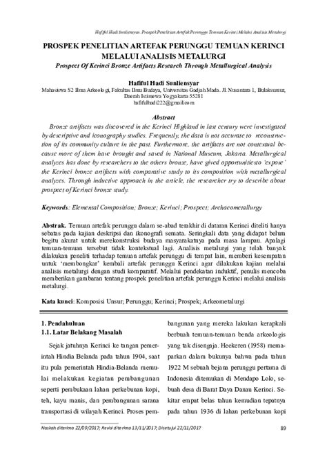 PROSPEK PENELITIAN ARTEFAK PERUNGGU TEMUAN KERINCI MELALUI ANALISIS ... - wintechmobiles.com