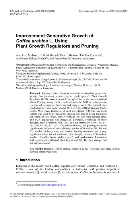 Pruning Management of Arabica Coffee (Coffea arabica L.) at ... - IPB - raincitystudios.com