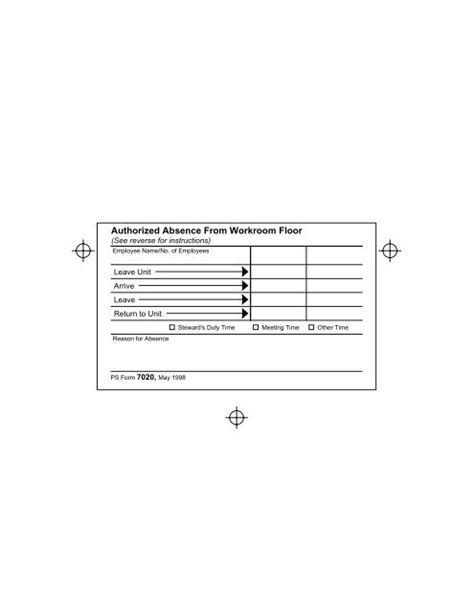 PS Form 7020 - Authorized Absence From Workroom Floor