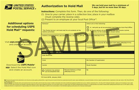 PS Form 8076 Authorization to Hold Mail Origin Form Studio