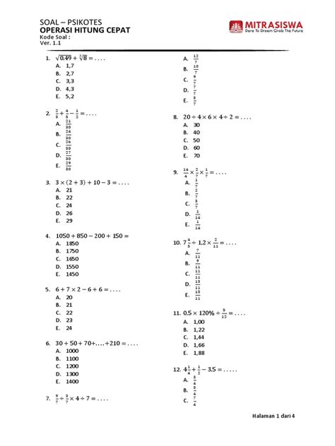 Psikotes Operasi Hitung Cepat | PDF - Scribd - wintechmobiles.com