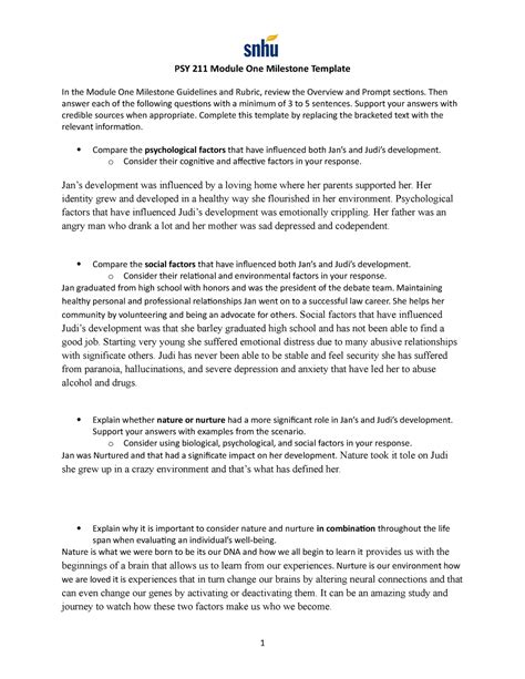 PSY 211 Module One Milestone Template Then answer each of the