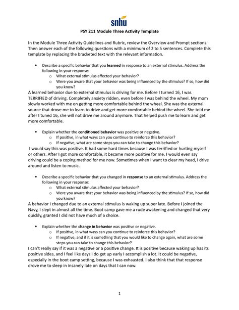 PSY 211 Module Three Activity Template Then answer each of the
