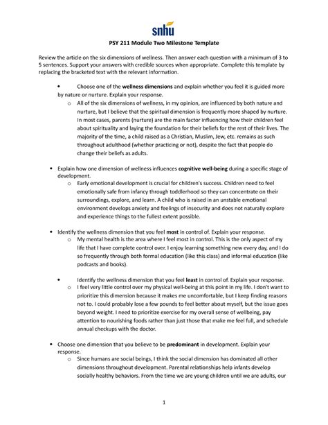 PSY 211 Module Two Milestone Template (week 2) PSY 211 Module Two