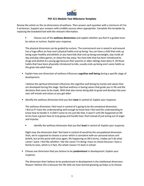 PSY 211 Module Two Milestone Template COmplete PSY 211 Module Two