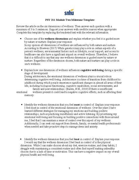 PSY 211 Module Two Milestone Template PSY 211 Module Two Milestone