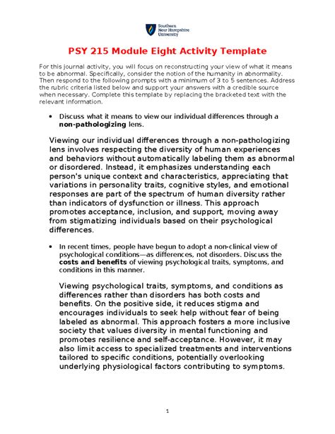 PSY 215 Module Eight Activity Template PSY 215 Module Eight Activity