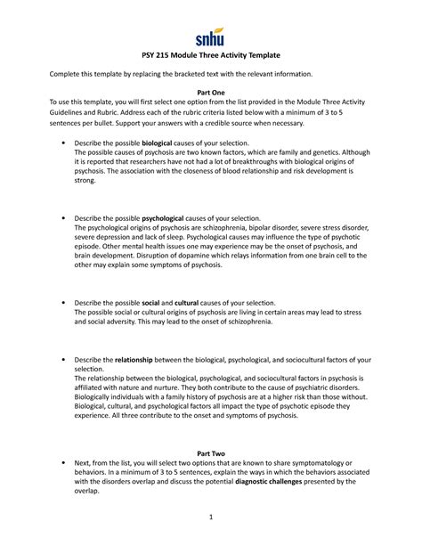 PSY 215 Project One PSY 215 Module Three Activity Template PSY 215