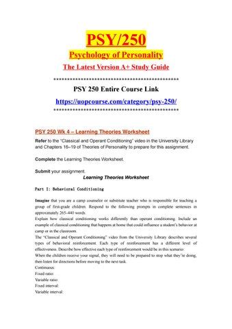 PSY 250 Wk 4 – Learning Theories Worksheet- uopstudy.com