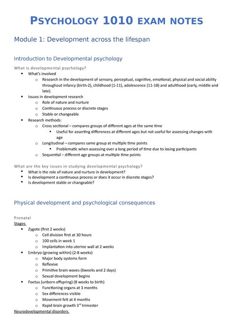 PSYC1010 course notes Summary Psychology Introduction 1 StuDocu