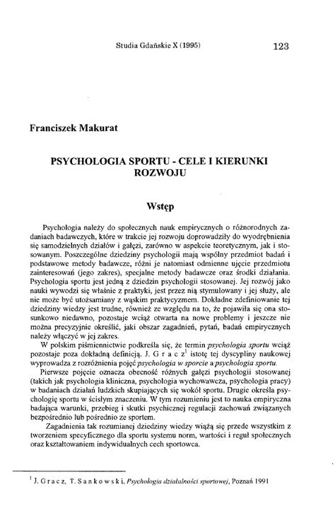 PSYCHOLOGIA SPORTU - CELE I KIERUNKI ROZWOJU