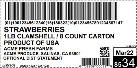 PTI (Produce Traceability Initiative) Label for GS1