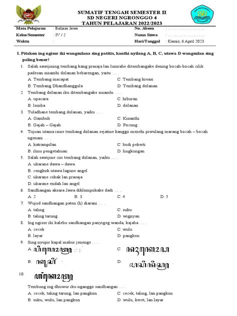 PTS B. Jawa kelas 4 semester 2 PDF - Scribd