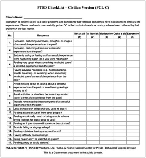 PTSD Worksheet & Example Free PDF Download