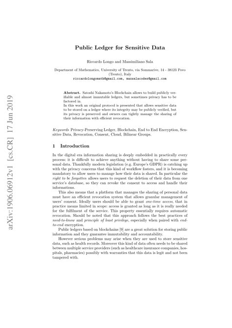 Public Ledger for Sensitive Data - IACR Cryptology ePrint Archive - coolestguyplanet.net
