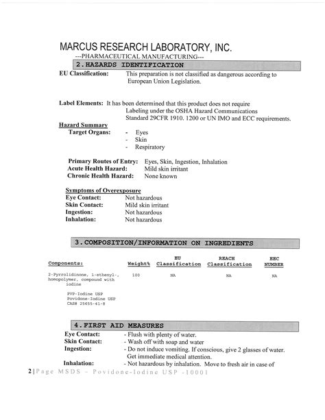 PVPIodine USP Safety Data Sheet