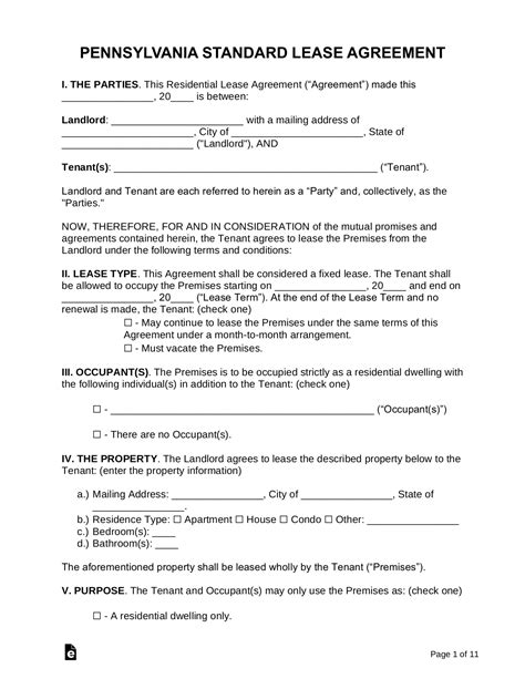 Pa Rental Agreement Template