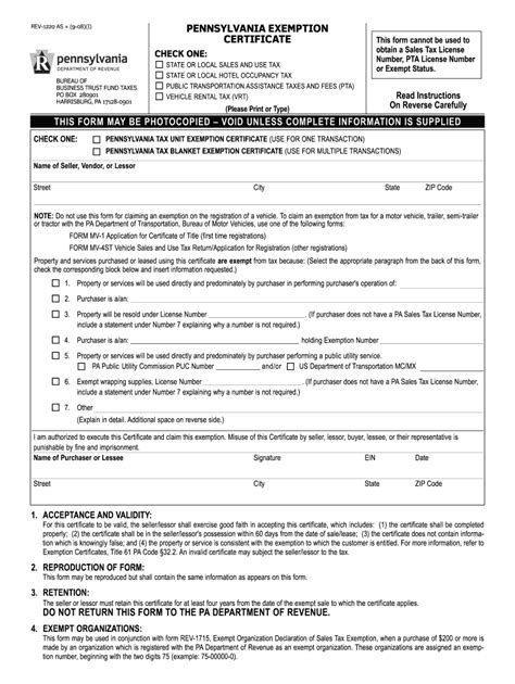 Pa Tax Exempt Form 2024