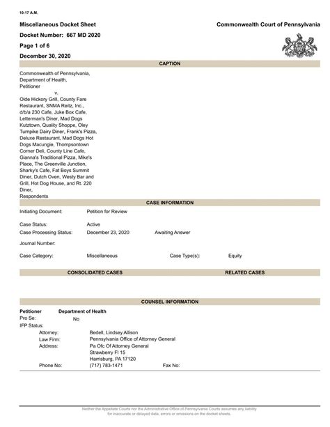 Pa commonwealth court docket.  Search results include basic case informa...