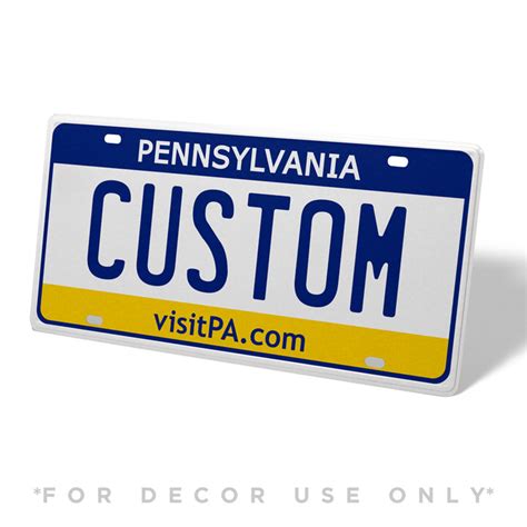 Pa custom license plate. Available License Plates. For many of the specialty tags, there is an additional fee imposed when you purchase and/or renew the plate. For information concerning the cost of the special tag and the recipients of the additional fee, please review Special Tag Fee Distribution . For information concerning the total revenues generated from the sale ... 