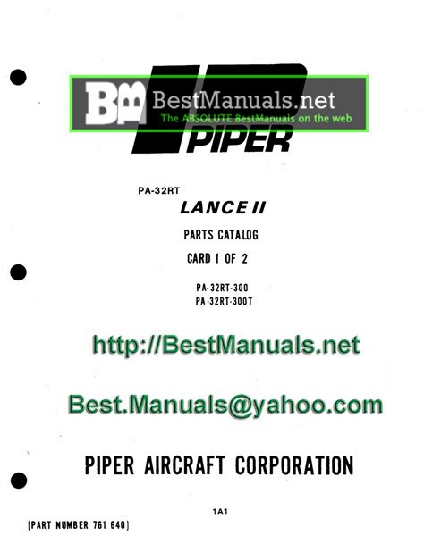 Pa32 lance ii 2 ipc illustrated parts manual parts catalog download. - Manuale cabina operatore di cabina 2006.