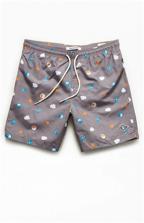 PacSun Exclusive! Spice up your summer vibes with the Oil Paint Swim Trunks from PacSun x Playboy. This pair features an elastic stretch waistline, adjustable drawstrings, side pockets, a standard fit, side pockets, a colorful paint slick fabrication, and a small bunny at the hem. Elastic stretch waistline. Adjustable drawstrings. . 