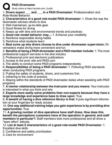 Padi Divemaster Test Questions