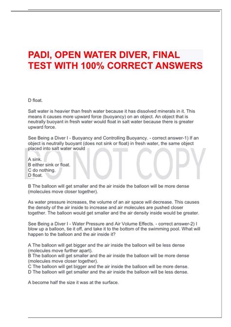 Padi Open Water Test Answers