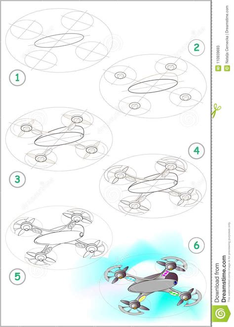 Page Shows How To Learn Step by Step To Draw a Drone. Stock Vector