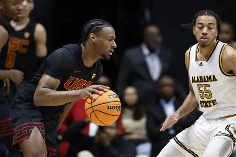 Page scores 12, Bronny James hits 2 3s in USC’s 79-59 win over Alabama State