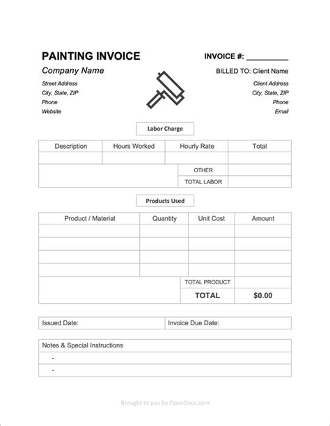 Painters Invoice Template Free