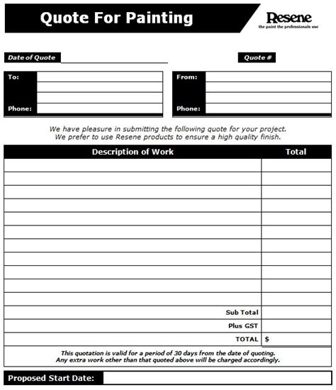 Painting Estimate Form Template Free Formats Excel Word