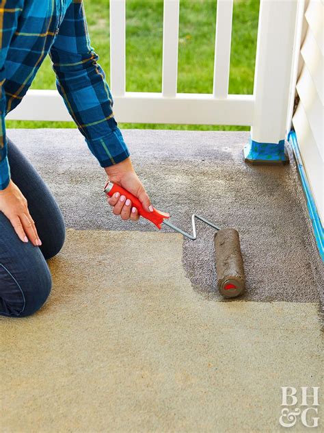 Painting concrete. Five steps we used to prepare and stain our concrete: Clean the patio. Make sure it’s free of any chips, grime or tree sap as it won’t allow the paint or stain to cover well. Let the surface dry overnight. Ask your paint store if you’ll need a primer with the product you chose. Roll the paint/stain on (we used a paint roller designed for ... 