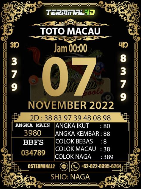 Paito macau jam 00 00. Prediksi togel singapore rabu.