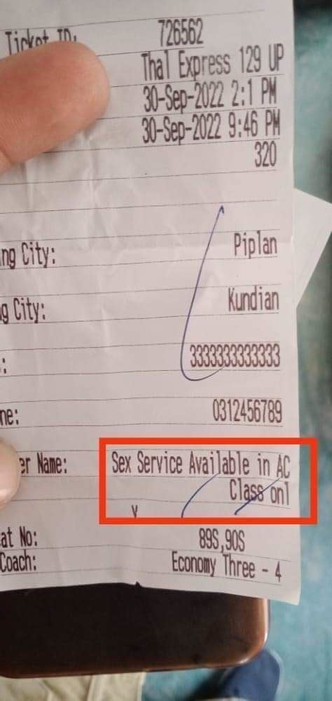 Pakistan Railways depicts ‘Sex service available in AC Class 1’ on ...