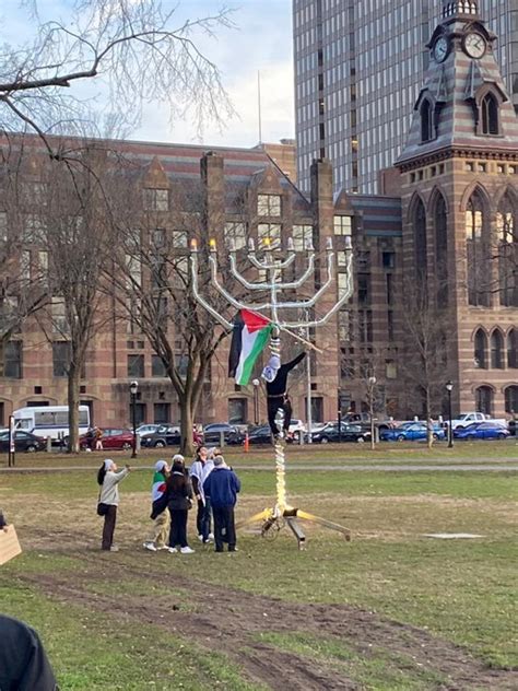 Palestinian flag lodged in public Hanukkah menorah in Connecticut sparks outcry