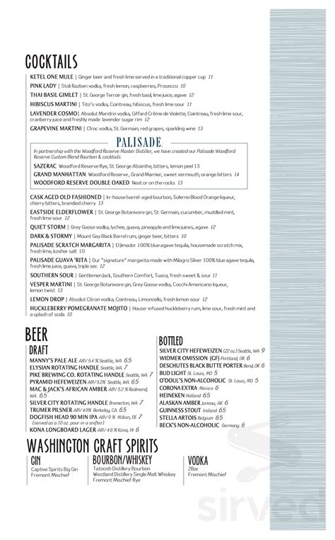 Palisade Menu - Seattle - Dineries