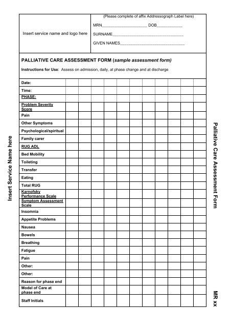 Palliative Care Nursing Assessment Forms Form Resume Examples 