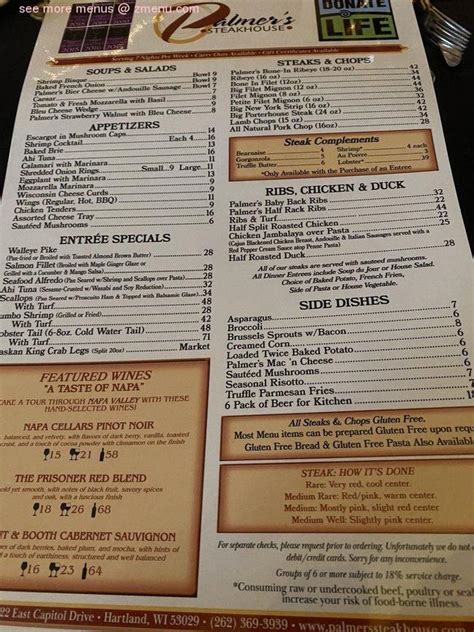 Palmers Steakhouse - Menu & Reviews - Hartland 53029