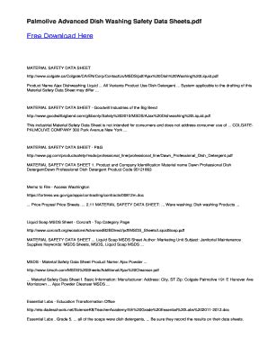 Palmolive Advanced Dish Washing Safety Data Sheets