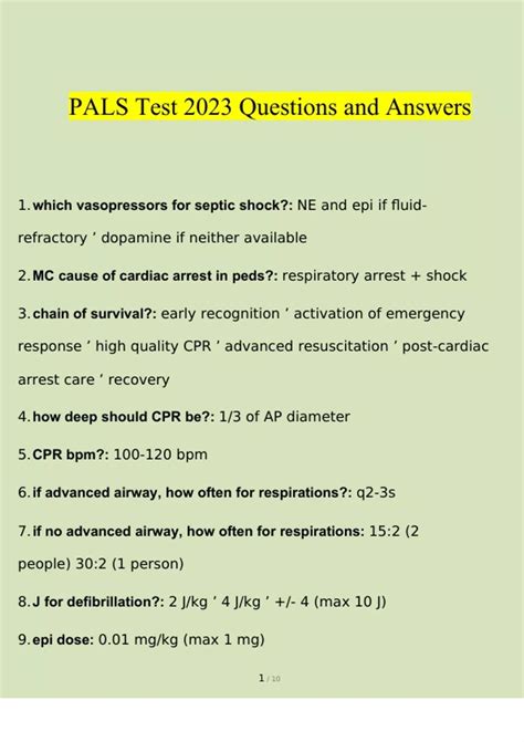 Pals Test Questions Answers