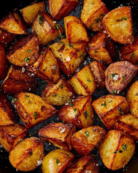 Pan fry potatoes. Arrange the potatoes in the skillet, with the cut side down and cook over medium heat for about 10 minutes or until the potatoes are brown and crisp. Turn the potatoes over and cover the skillet with a lid. Continue cooking over medium heat for another 8 to 10 minutes or until the potatoes are fork tender. Season with salt and pepper. 