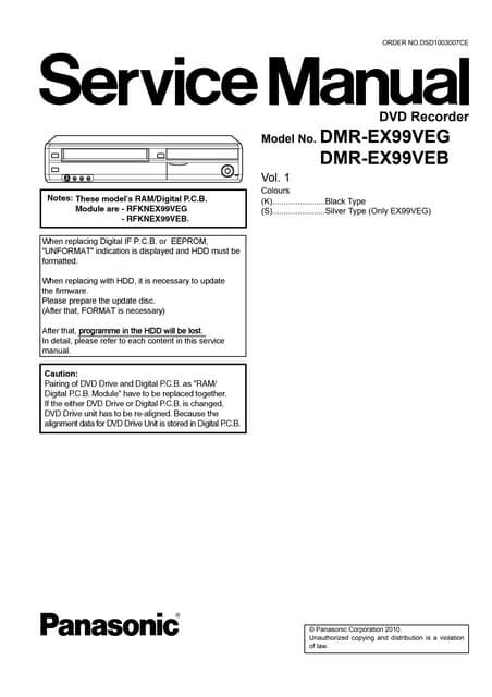 Panasonic dmr ex99v ex99veb ex99veg manual de servicio y guía de reparación. - Cpt test study guide math florida.