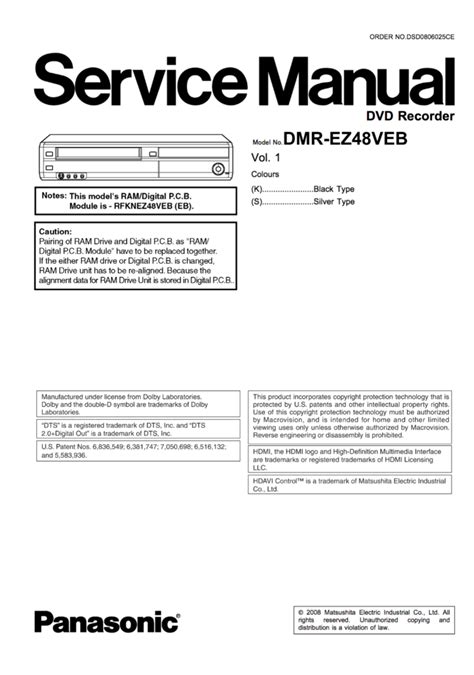Panasonic dmr ez48veb manuale di servizio. - New holland tc29d tc33d sn g039818 above tractor operators owners manual 87019920.