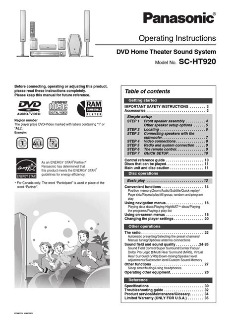 Panasonic dvd heimkino sound system sa ht920 handbuch. - 1984 johnson model j2rcr service manual.