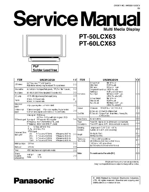 Panasonic pt 60lcx63 pt 50lcx63 tv service manual. - Nissan march service manual free download.