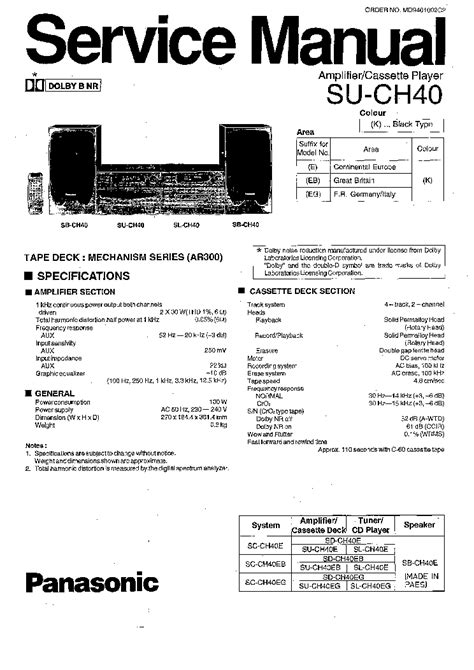 Panasonic su ch40 manuale di riparazione. - Manuale di servizio puch maxi 50cc.
