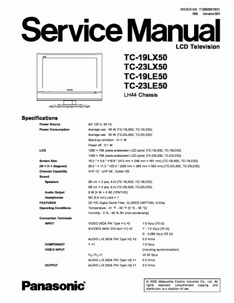 Panasonic tc 19lx50 tc 23lx50 tc 19le50 tc 23le50 tv lcd service manual. - 2004 2009 nissan armada workshop service manual.