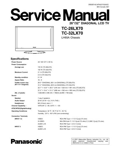 Panasonic tc 26lx70 tc 32lx70 service manual schematics. - Diary of anne frank act 2 study guide answers.