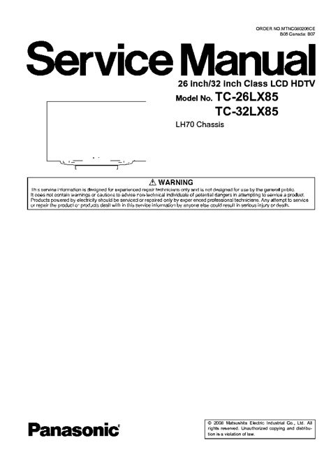 Panasonic tc 26lx85 tc 32lx85 lcd tv service manual. - 2003 buick century owners manual gmpp.